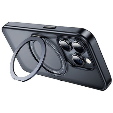 Husa Hoco AS1 pentru iPhone 15 Pro, MagSafe, Ring Stand, Frosted - Negru