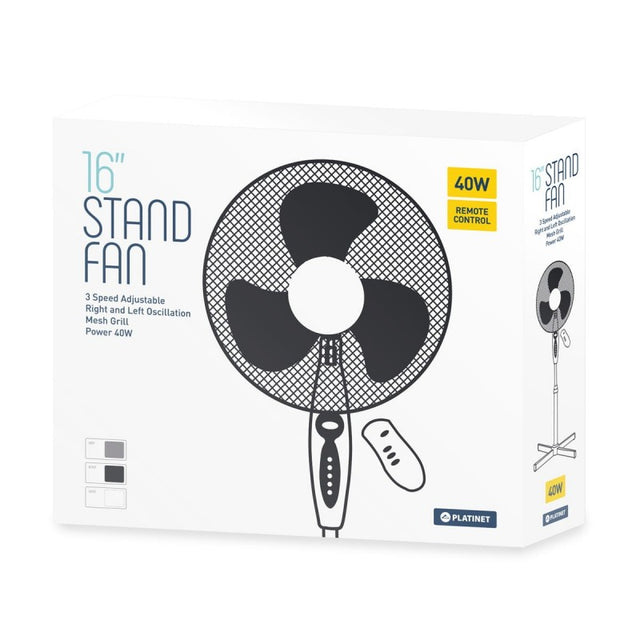 Ventilator 16+telecomanda Platinet PRSF1616W, 40W, 3 viteze, stg/dreapta, baza 60x60, h 120cm, alb