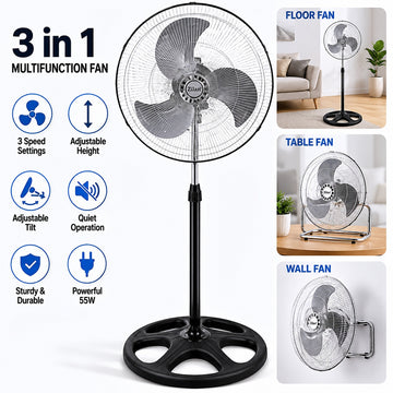 Ventilator 3 in 1 Zilan ZLN3840, 55W, reglabil, circulatie eficienta a aerului, negru