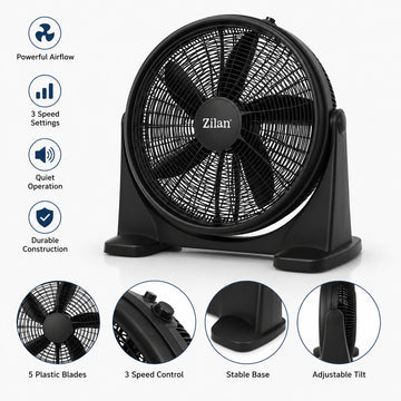 Ventilator cu suport Zilan ZLN2362, 75W, 50 cm, 3 viteze, negru