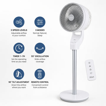 Ventilator de aer Zilan ZLN1016, 60W, 3 trepte viteza, timer, telecomanda, negru