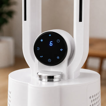 Ventilator turn fara palete Zilan ZLN1117, 40W, umidificare si ionizare, LED Touch, alb