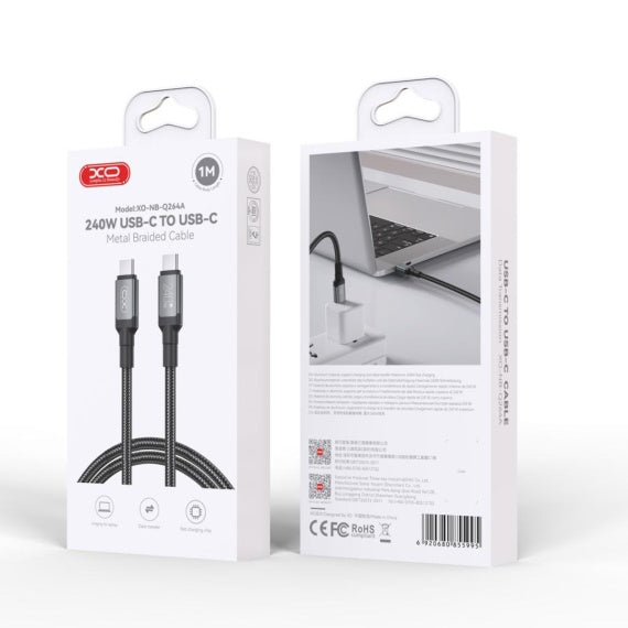 Cablu Date si Incarcare XO NB-Q264A, USB-C, PD240W, QC3.0, 1m - Negru