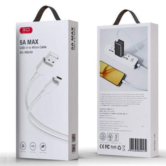 Cablu Date si Incarcare XO NB249, USB-A la MicroUSB, 5A, Braided, 1m - Alb