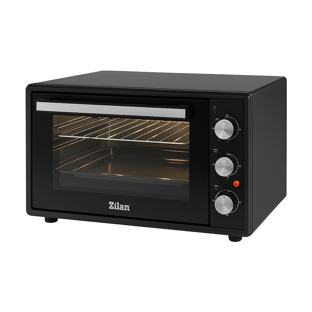 Zilan Cuptor electric ZLN2433, 2000 W, 65 L, 3 trepte putere, termostat reglabil, timer 90 min, geam dublu, interior emailat, negru