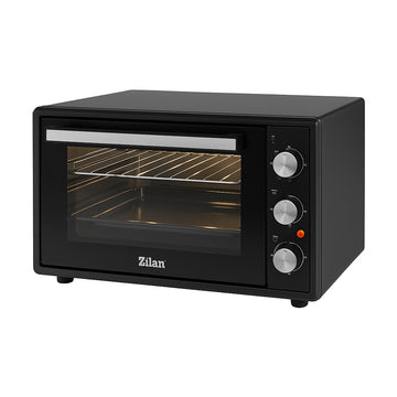 Zilan Cuptor electric ZLN2433, 2000 W, 65 L, 3 trepte putere, termostat reglabil, timer 90 min, geam dublu, interior emailat, negru