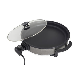 Zilan ZLN7870 – Tigaie electrica rotunda 38 cm, 1500W, pizza grill, capac sticlă, non-stick